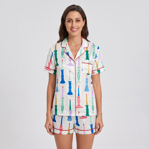 Christmas Candlesticks Women's Pajama Set - short sleeve and shorts