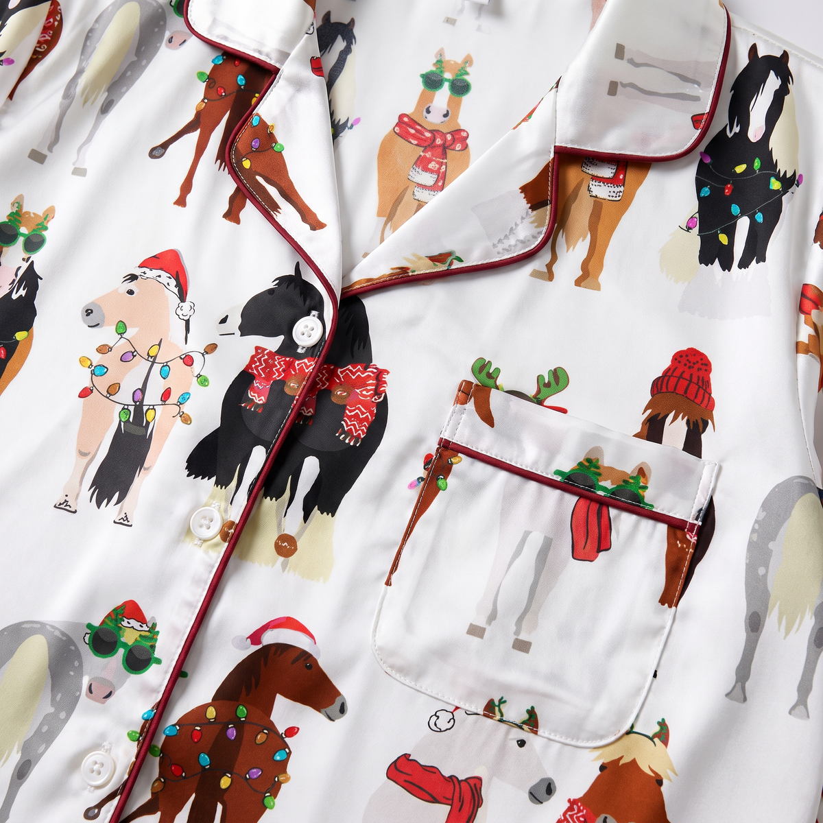 Horsin' Around Christmas Women's Pajama Set - print close-up