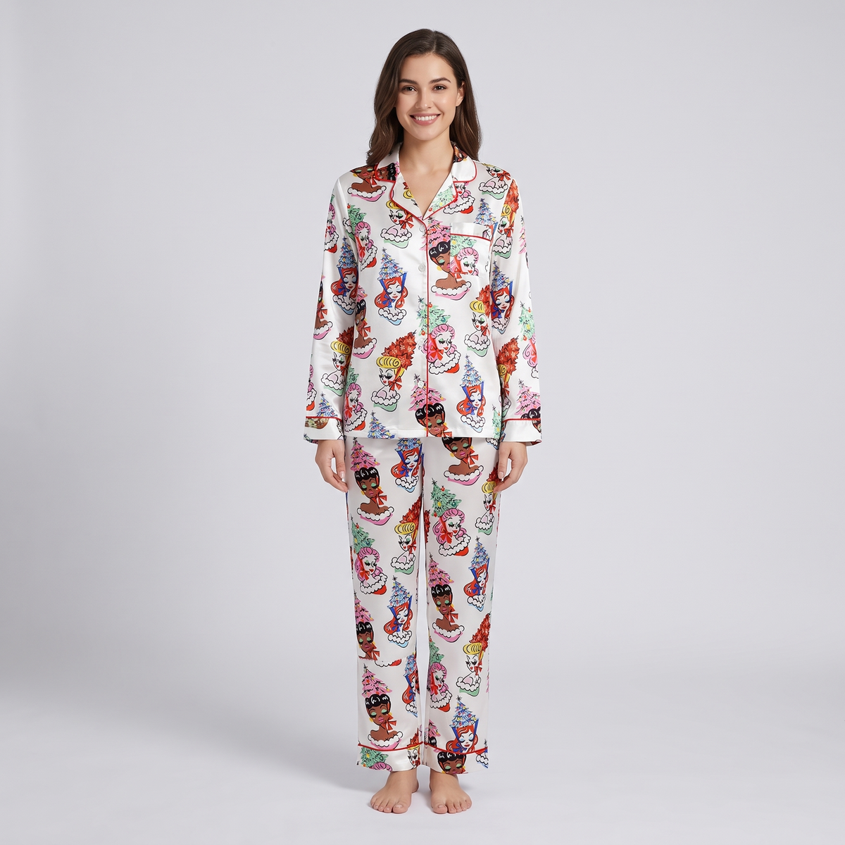 Pin-Up Christmas Trees Women's Pajama Set - long sleeve and pants