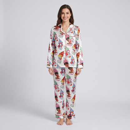 Pin-Up Christmas Trees Women's Pajama Set - long sleeve and pants