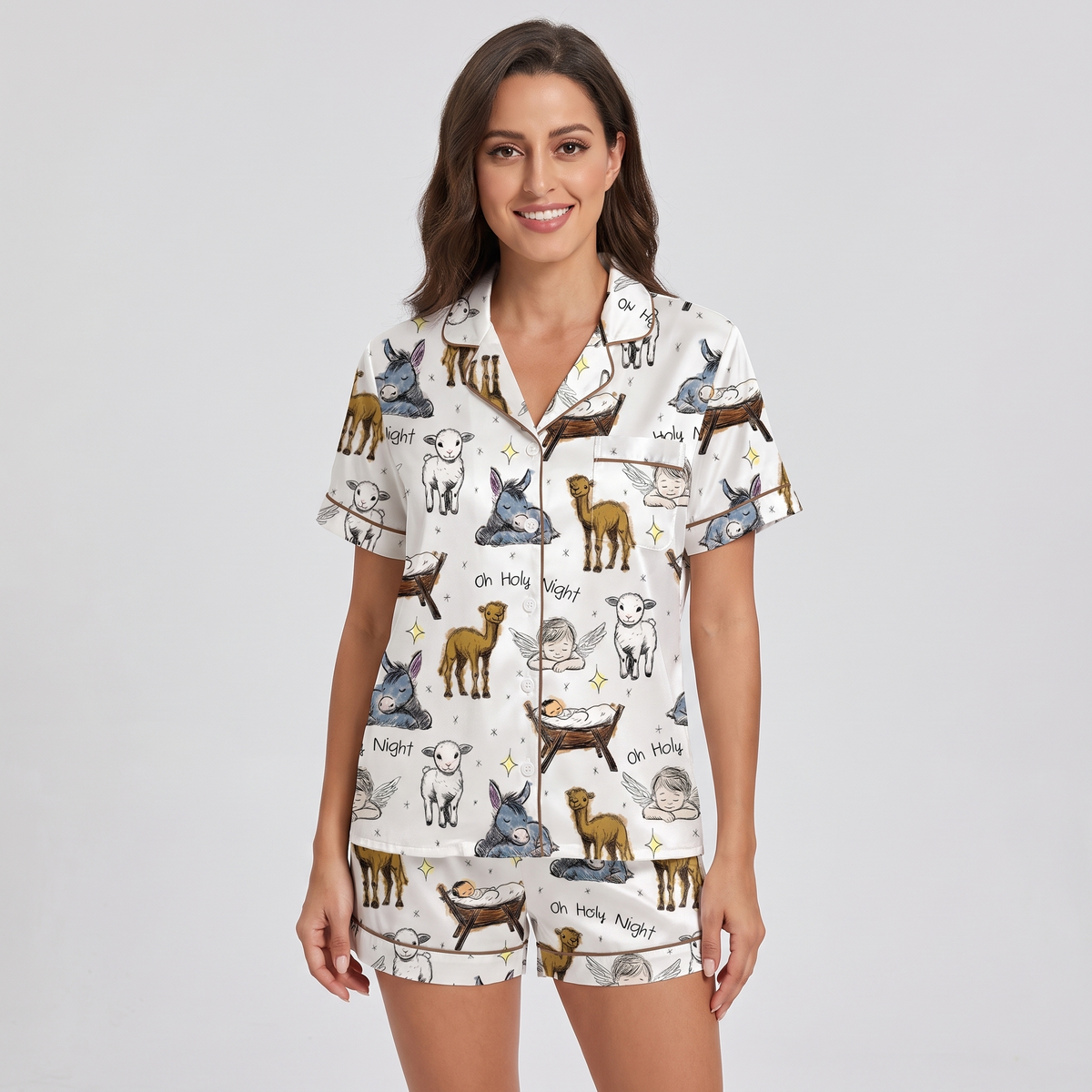 Manger Animals Women's Pajama Set - short sleeve and shorts