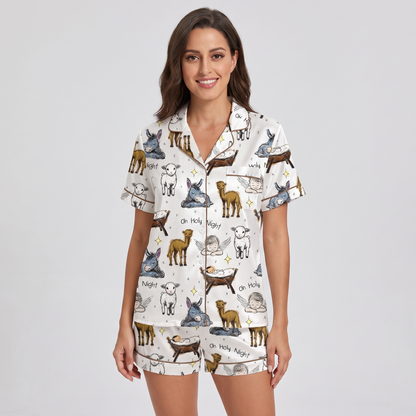 Manger Animals Women's Pajama Set - short sleeve and shorts