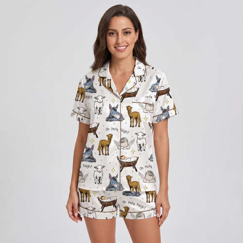 Manger Animals Women's Pajama Set - short sleeve and shorts