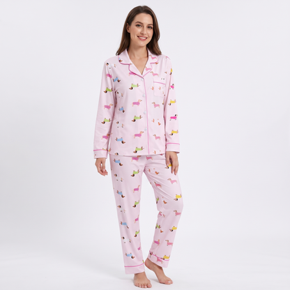 Sweater Weather Dachshunds Women's Pajama Set - Pink - long sleeve and pants