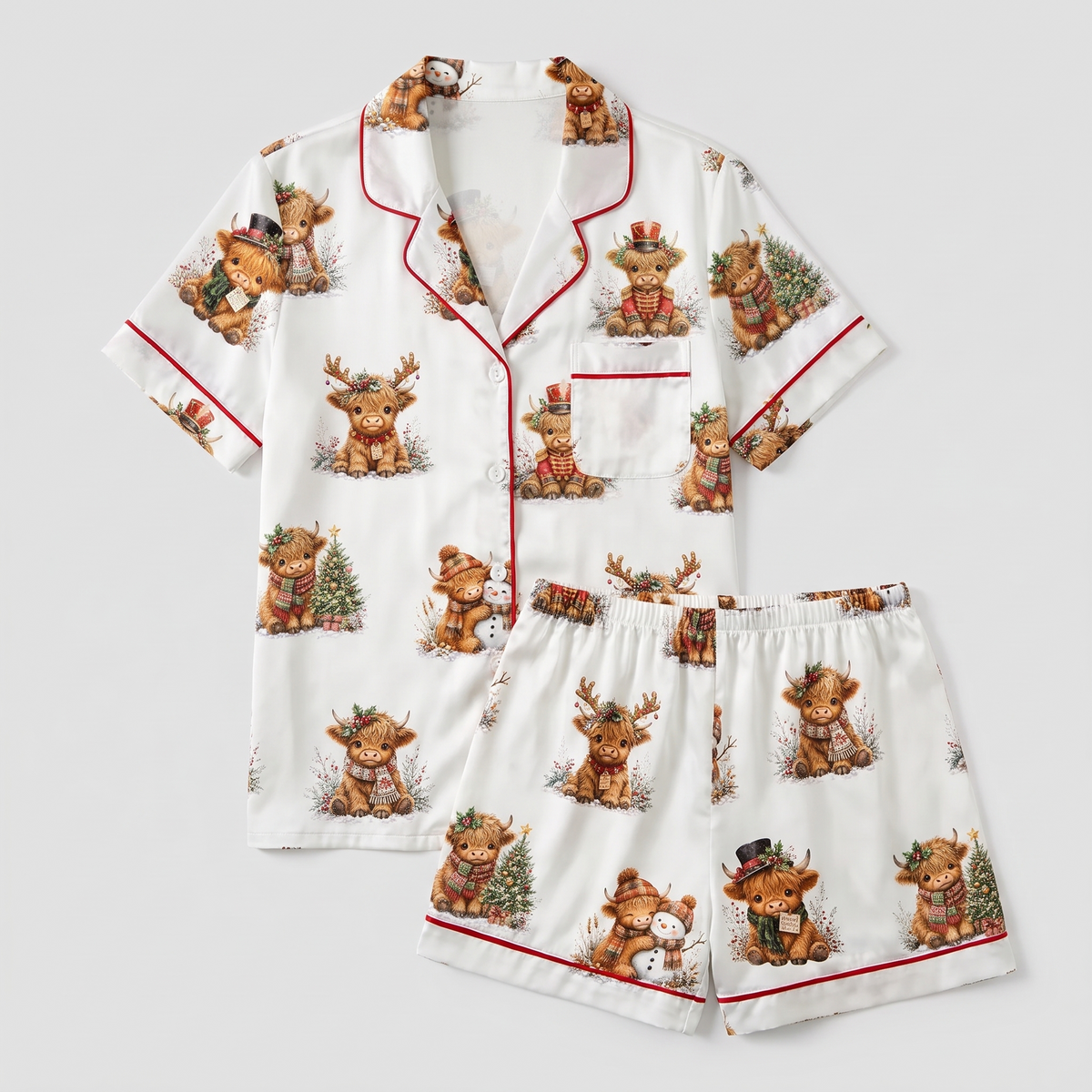 Highland Calf Christmas Women's Pajama Set - flat lay