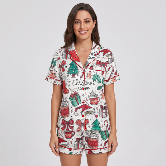 Christmas Season Sketchbook Women's Pajama Set - short sleeve and shorts