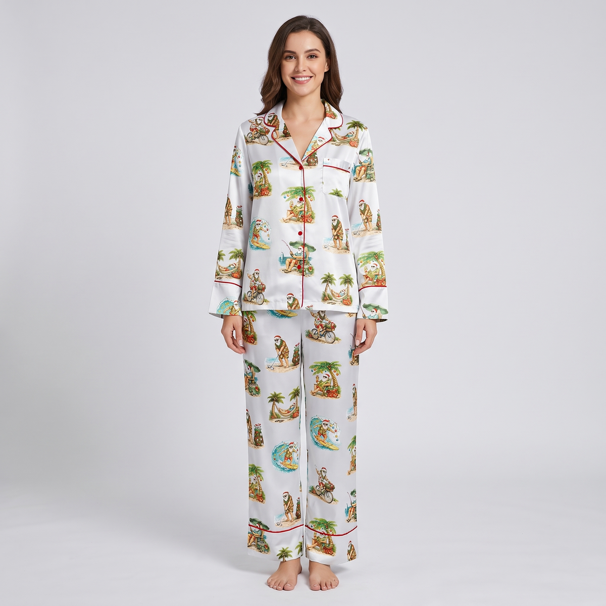 Leisure Santa Beach Women's Pajama Set - long sleeve and pants