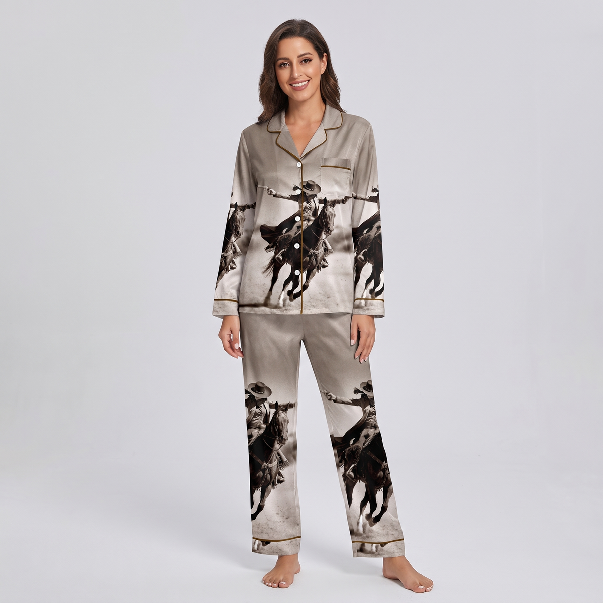 Sepia Gunslinger Horse Women's Pajama Set - long sleeve and pants
