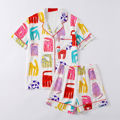 Bold Block Cats Women's Pajama Set - flat lay