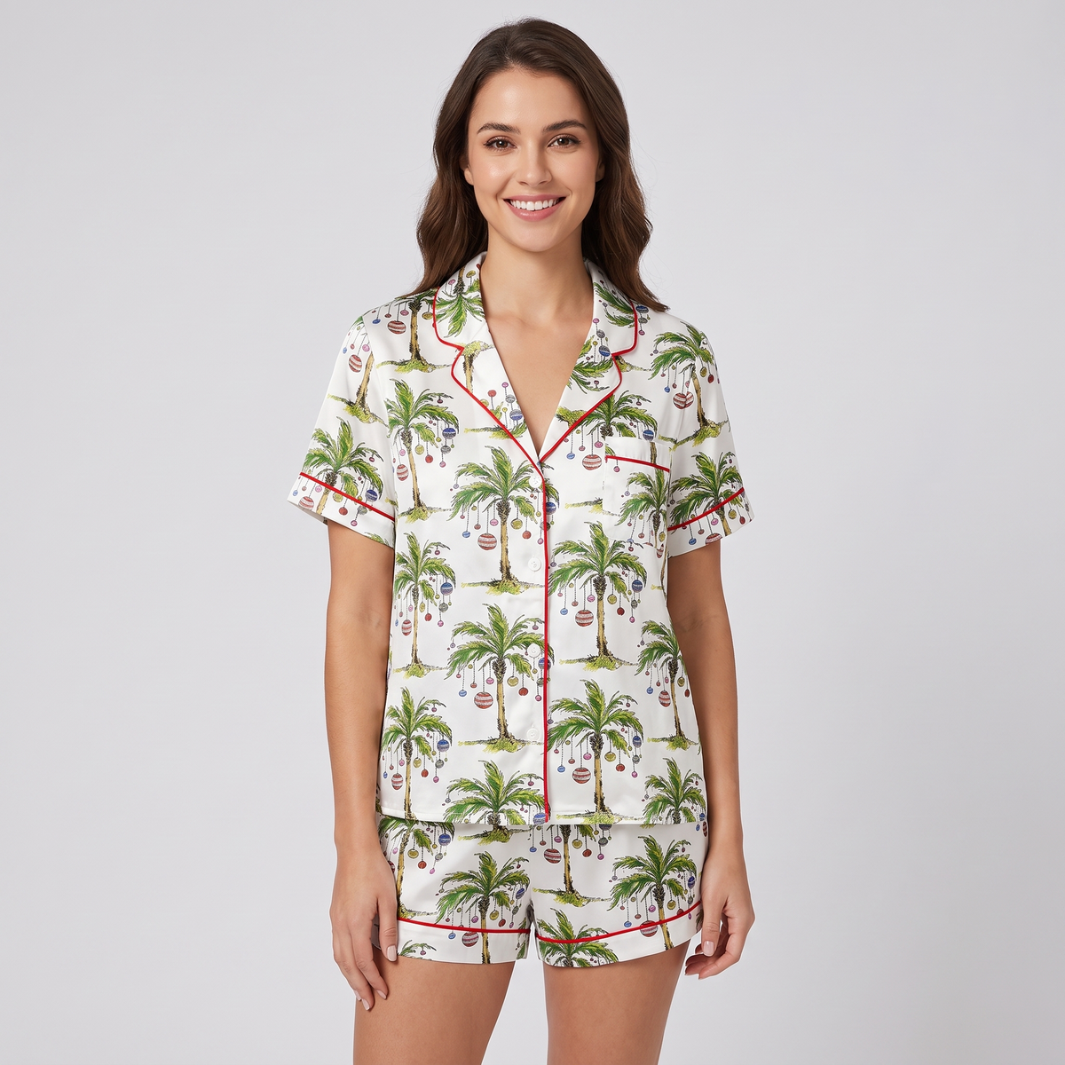 Deck The Palms Women's Pajama Set - short sleeve and shorts