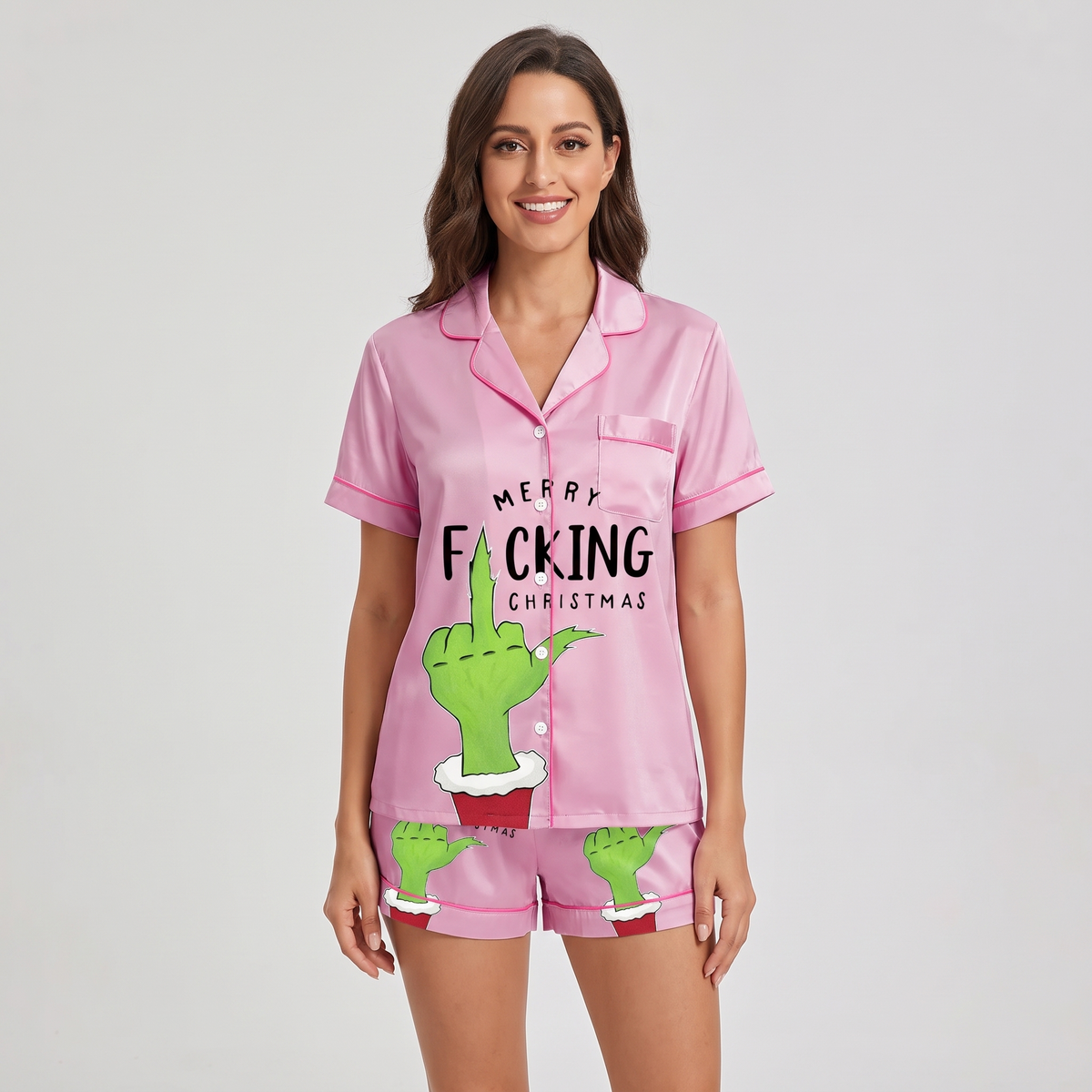 Merry Effing Christmas Inspired Women's Pajama Set - short sleeve and shorts
