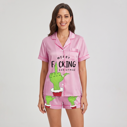 Merry Effing Christmas Inspired Women's Pajama Set - short sleeve and shorts
