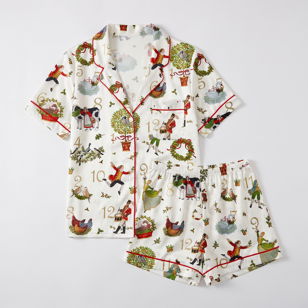 Illustrated 12 Days Of Christmas Women's Pajama Set - flat lay