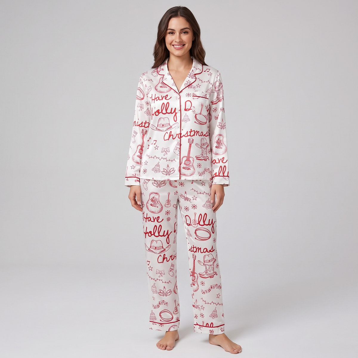 Have A Holly Dolly Christmas Women's Pajama Set - long sleeve and pants