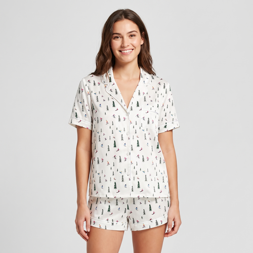 Little Skiers Women's Pajama Set - short sleeve and shorts