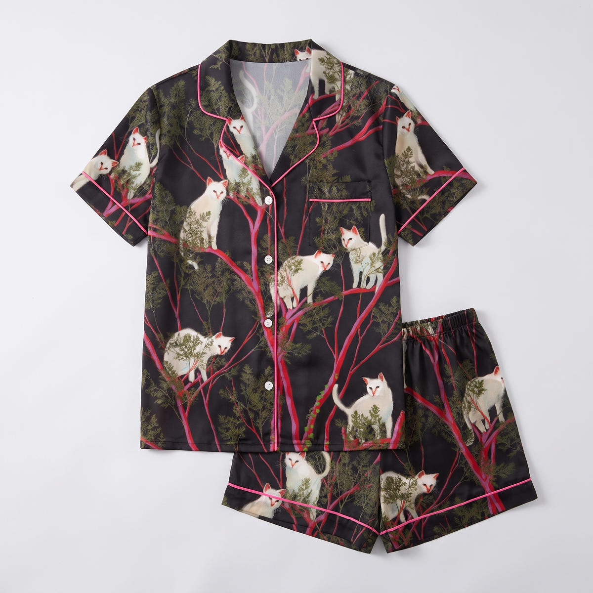 Branch Climbing Cats Women's Pajama Set - flat lay