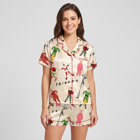 Christmas Friends Inspired Women's Pajama Set - short sleeve and shorts