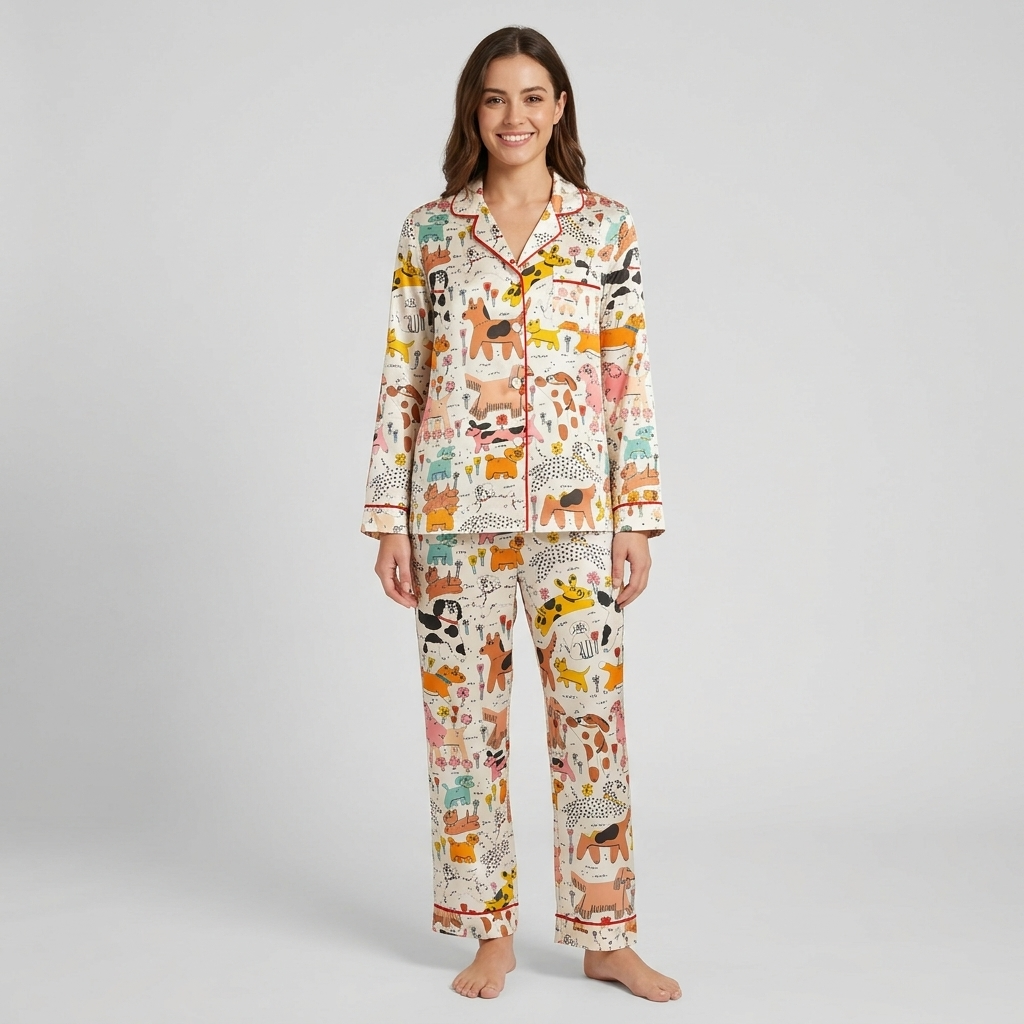 Sky Blue Dog Park Women's Pajama Set - White long sleeve and pants