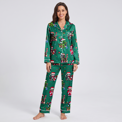 Pixel Creeper Christmas Inspired Women's Pajama Set - long sleeve and pants