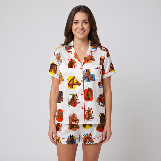 Thoroughbred Portrait Gallery Horse Women's Pajama Set - short sleeve and shorts