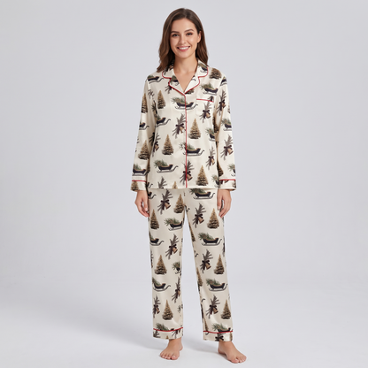 Christmas Bells & Brown Bows Women's Pajama Set - long sleeve and pants