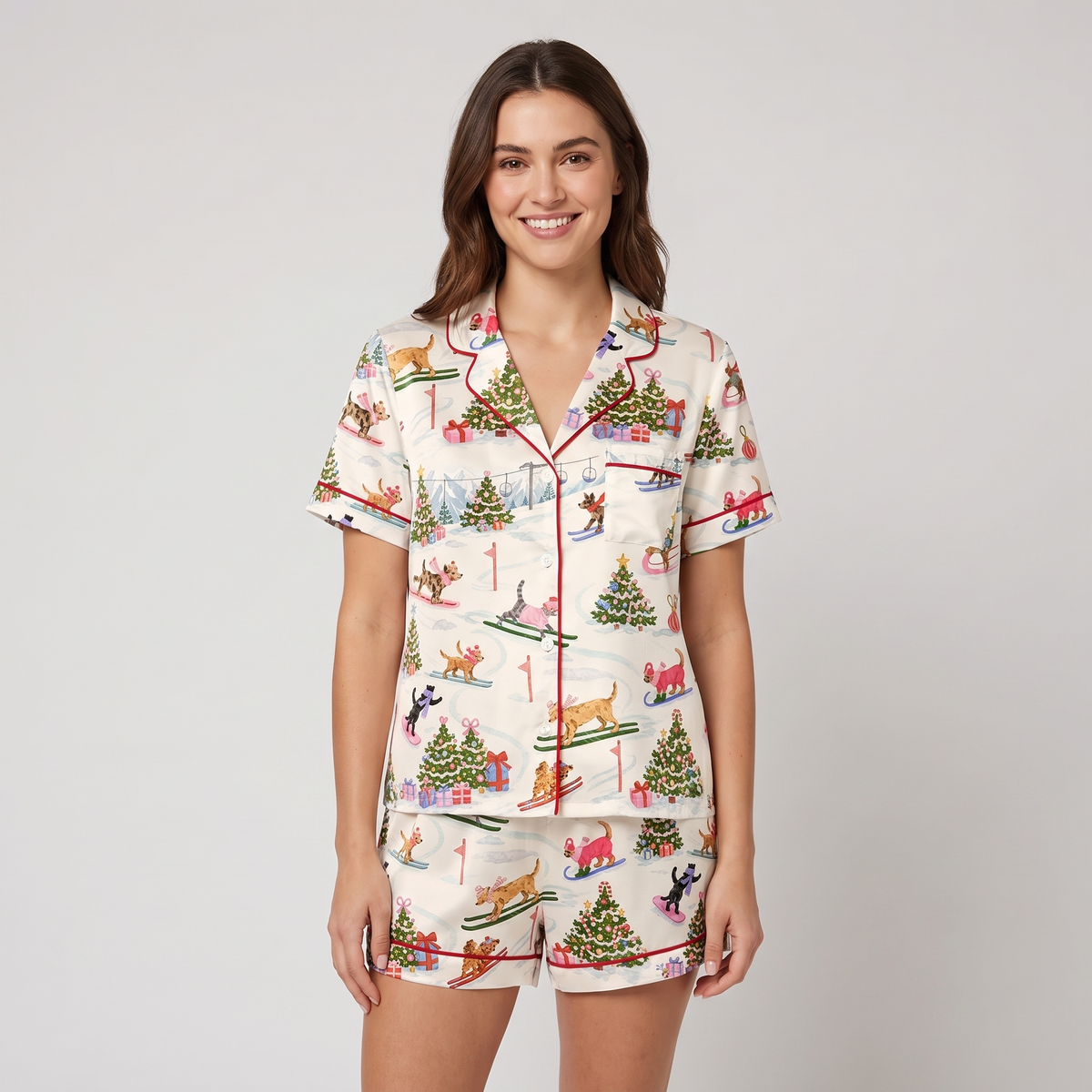 Dogs On The Slopes Women's Pajama Set - short sleeve and shorts