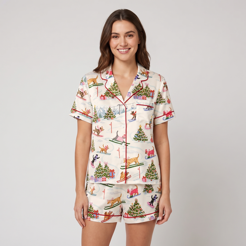 Dogs On The Slopes Women's Pajama Set - short sleeve and shorts