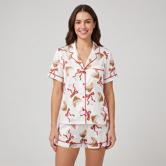 Christmas Espresso Martini Women's Pajama Set - short sleeve and shorts