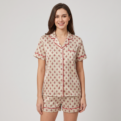 Neutral Vintage Santa Women's Pajama Set - short sleeve and shorts