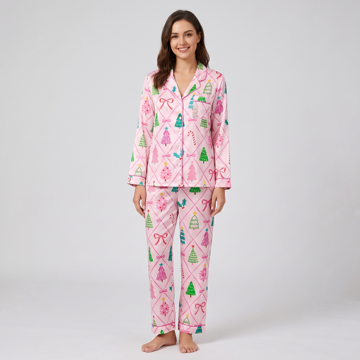 Pink Diamond Trees Women's Pajama Set - long sleeve and pants
