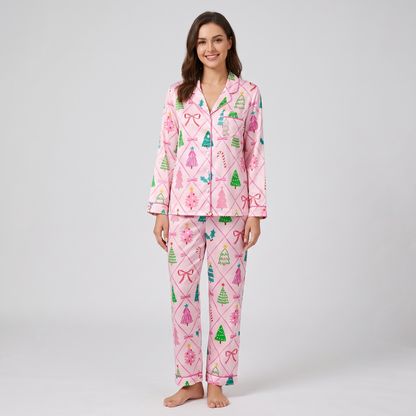 Pink Diamond Trees Women's Pajama Set - long sleeve and pants