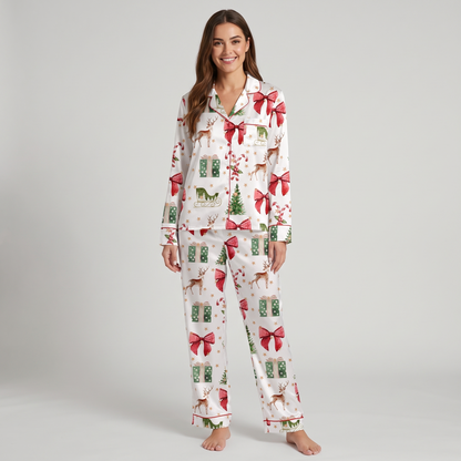 Reindeer & Sleigh Coquette Women's Pajama Set - long sleeve and pants