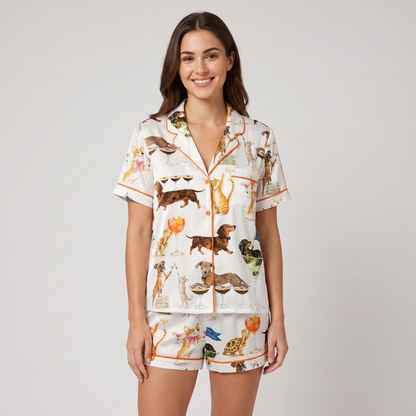 Cocktail Party Pets Women's Pajama Set - short sleeve and shorts