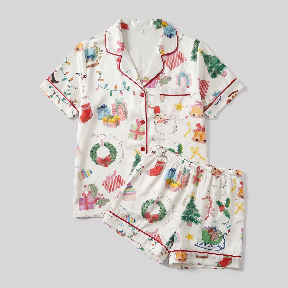 Cozy Watercolor Christmas Women's Pajama Set - flat lay