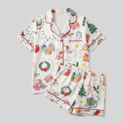 Cozy Watercolor Christmas Women's Pajama Set - flat lay