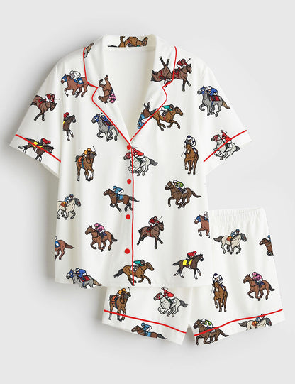 Photo Finish Race Horses Women's Pajama Set - flat lay