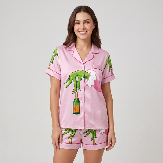 Mean One Champagne Inspired Women's Pajama Set - short sleeve and shorts