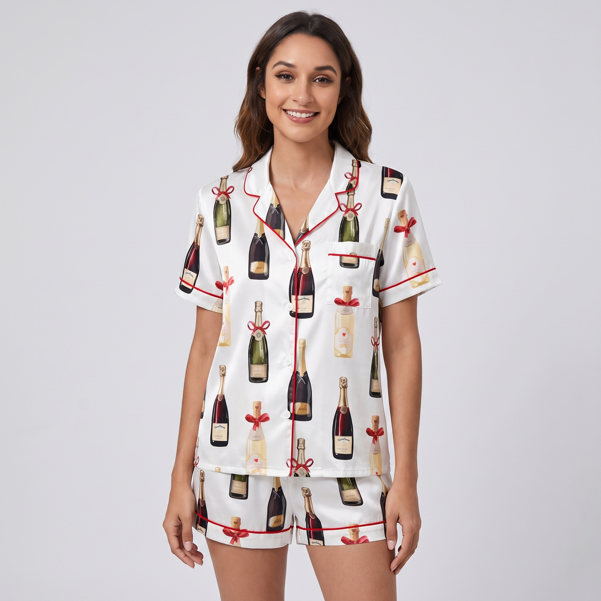 Champagne Bottle Toast Women's Pajama Set - short sleeve and shorts