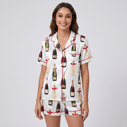 Champagne Bottle Toast Women's Pajama Set - short sleeve and shorts