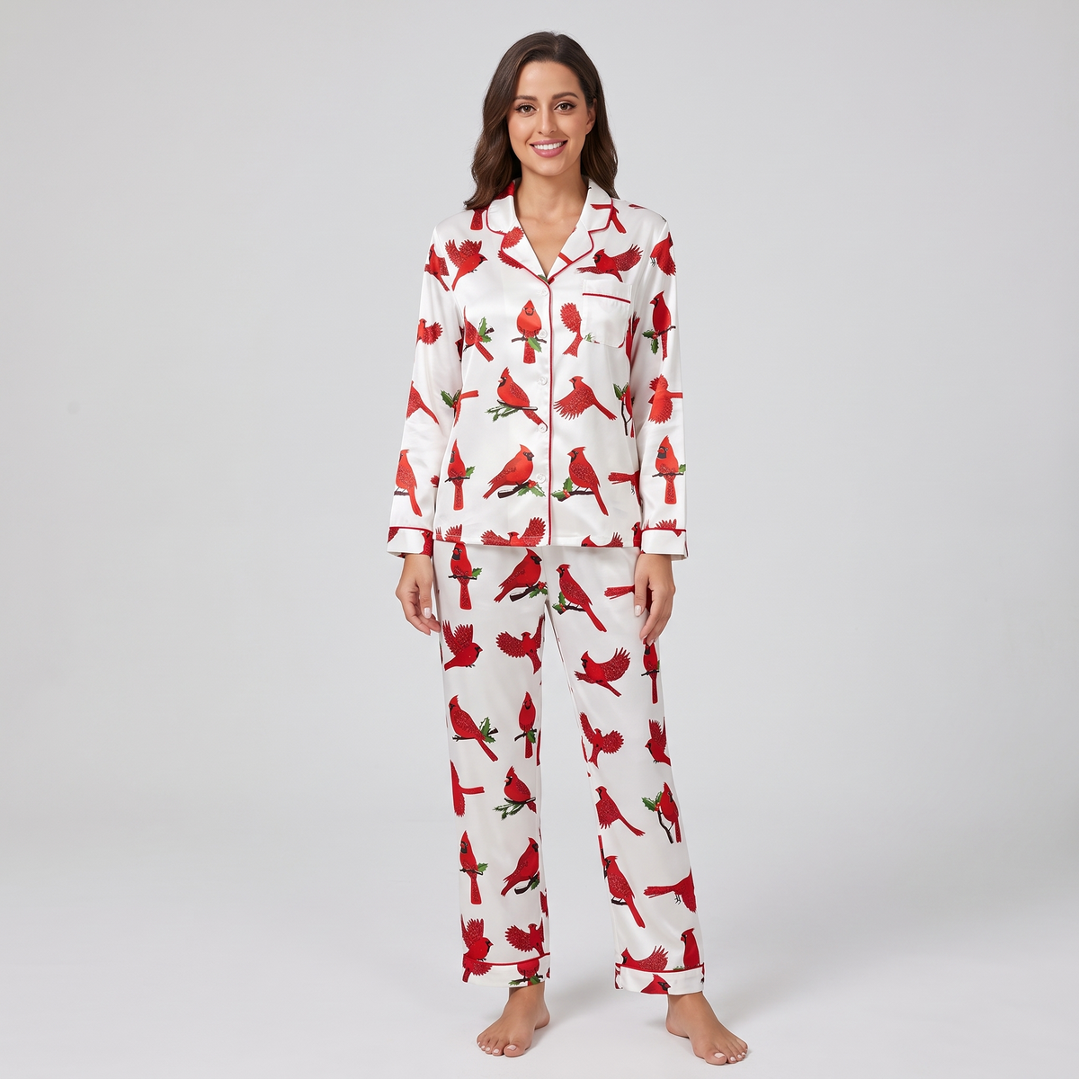 Christmas Cardinals Women's Pajama Set - long sleeve and pants