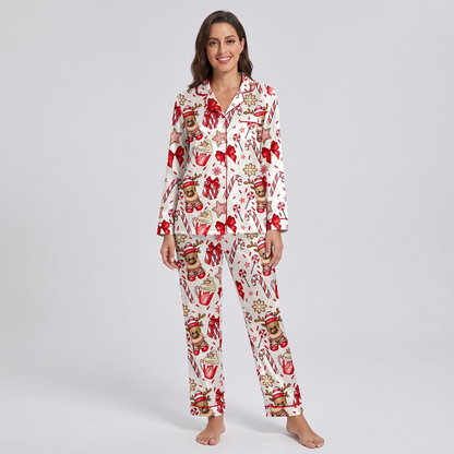 Candy Cane Reindeer Women's Pajama Set - long sleeve and pants