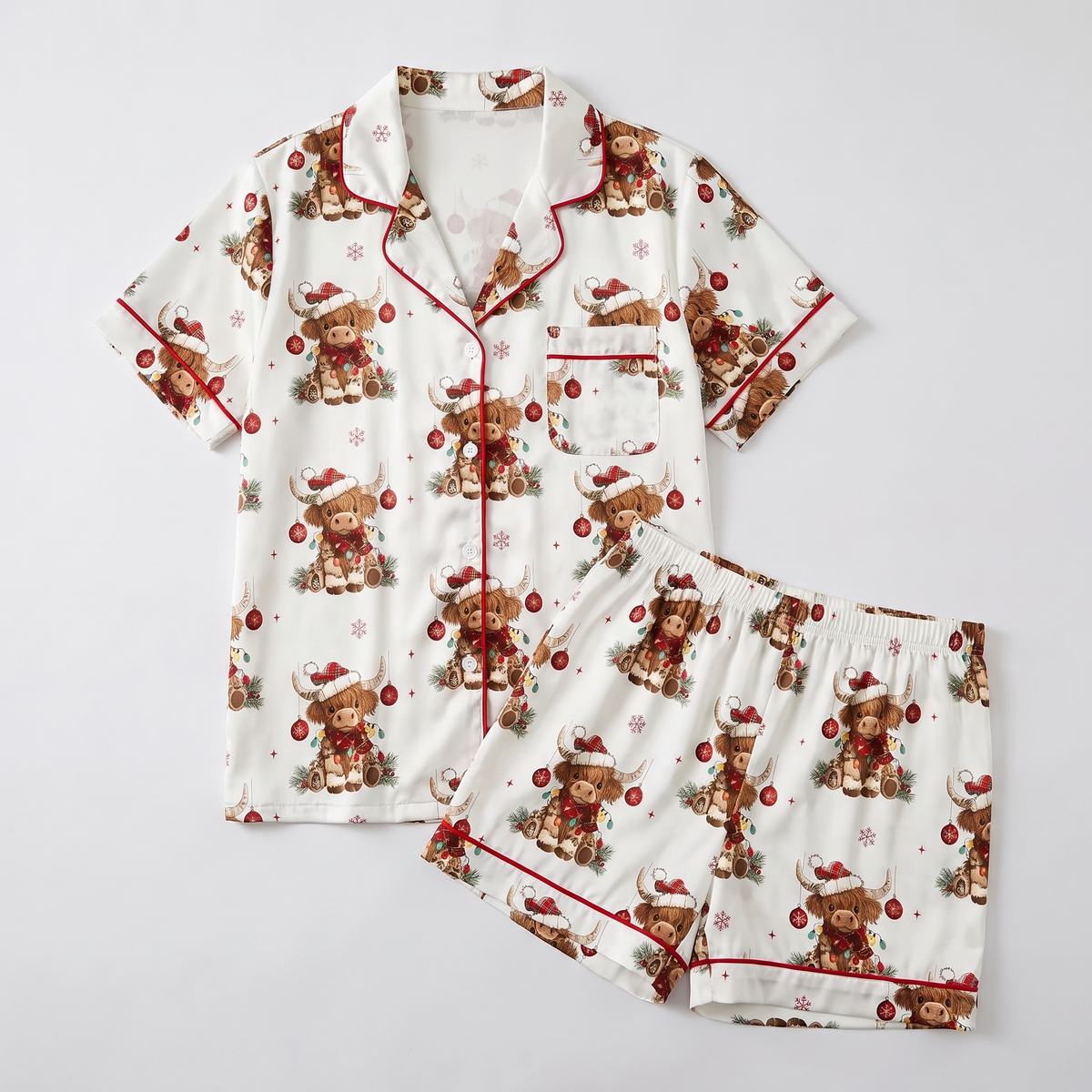 Howdy Crochet Cows Women's Pajama Set - flat lay
