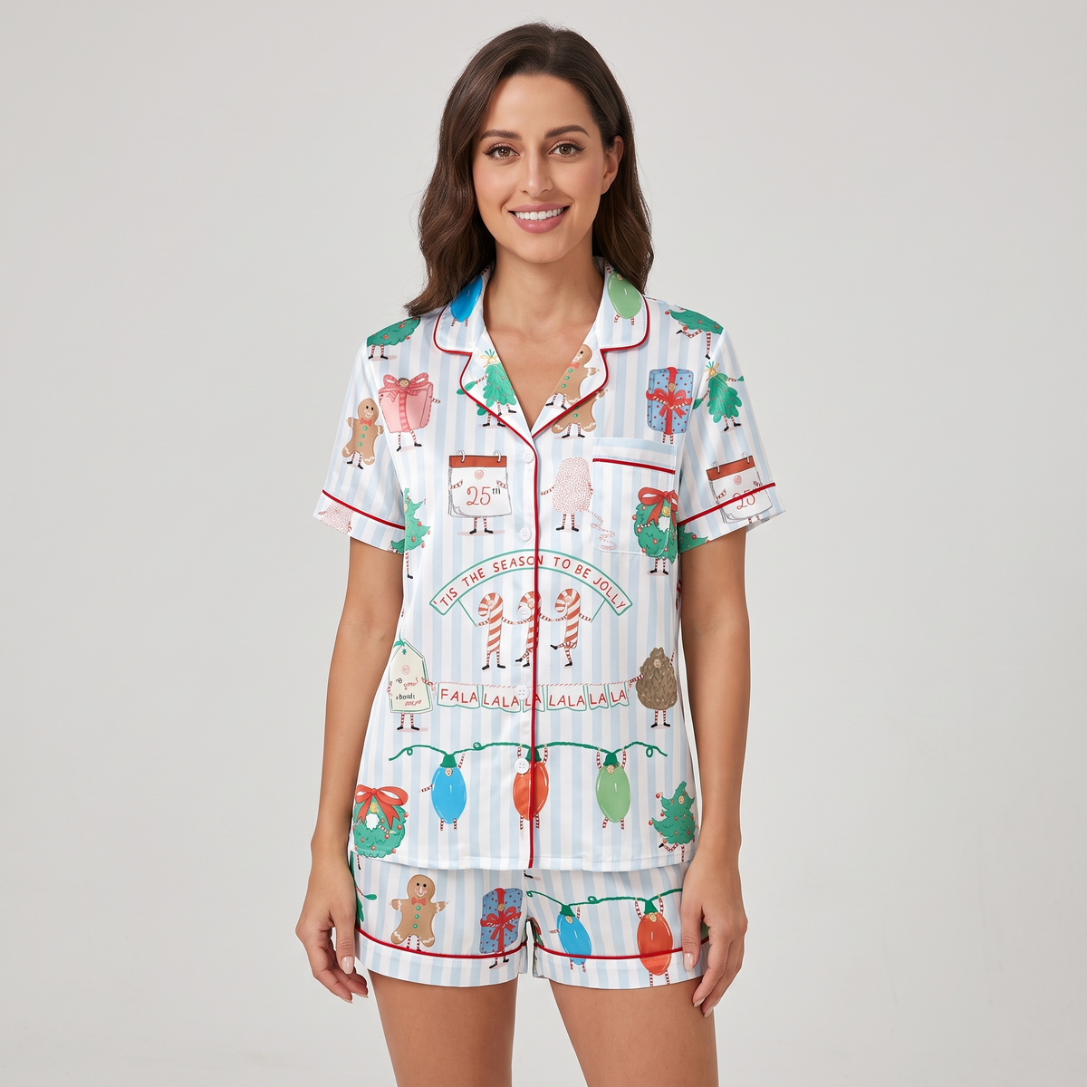 Tis The Season To Be Jolly Women's Pajama Set - short sleeve and shorts
