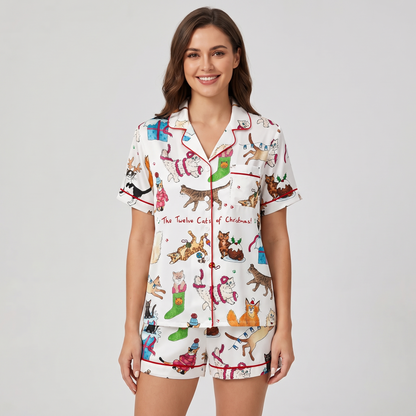 Twelve Cats Of Christmas Women's Pajama Set - short sleeve and shorts