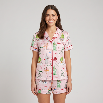 Christmas In The City Women's Pajama Set - Pink