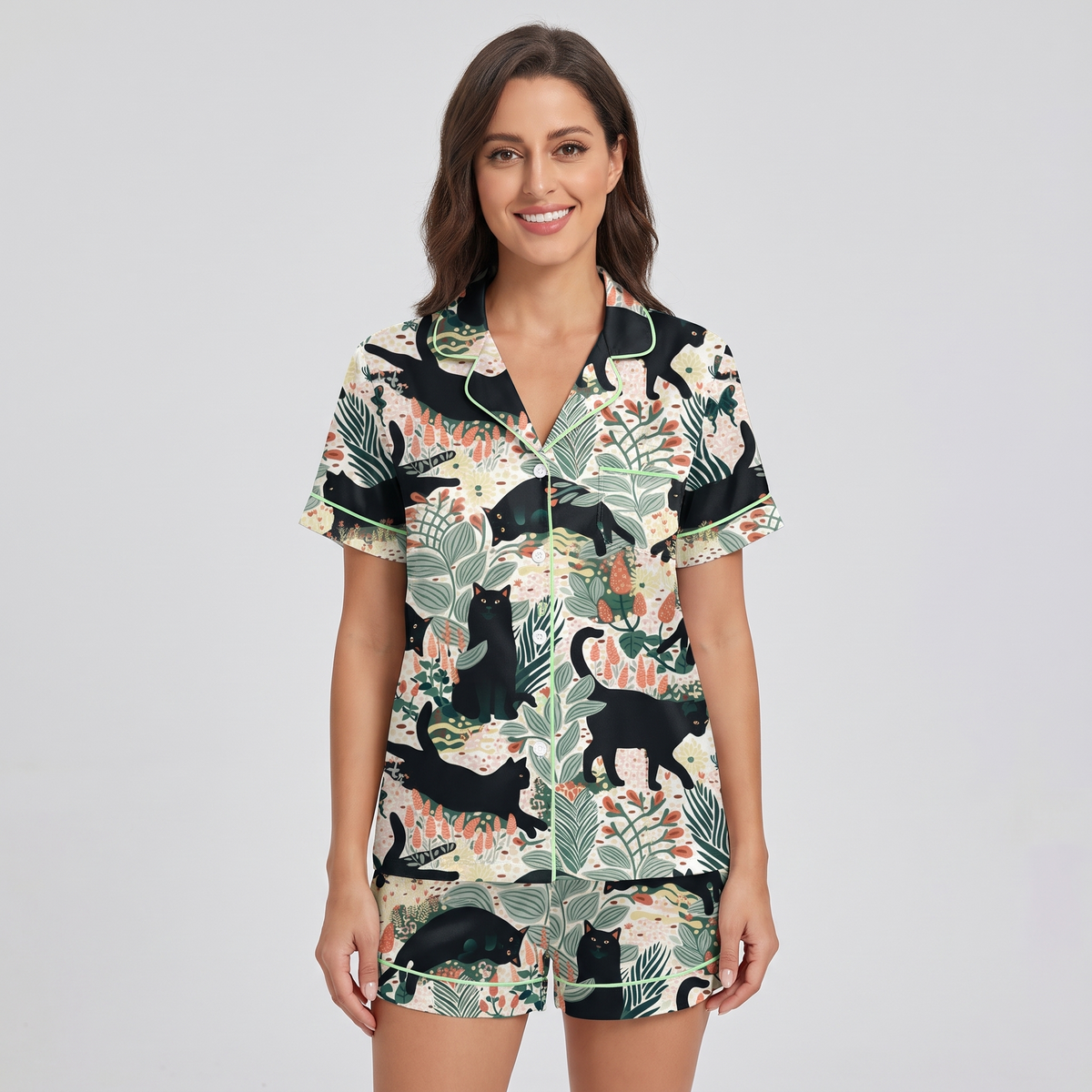 Garden Black Cats Women's Pajama Set - short sleeve and shorts