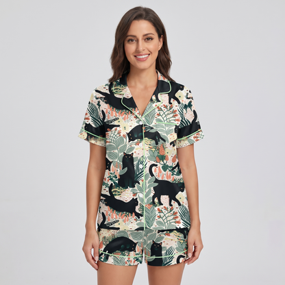 Garden Black Cats Women's Pajama Set - short sleeve and shorts