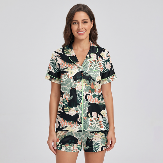 Garden Black Cats Women's Pajama Set - short sleeve and shorts