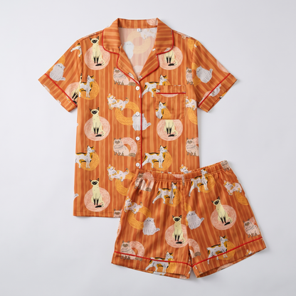 Siamese Yarn Cats Women's Pajama Set - flat lay