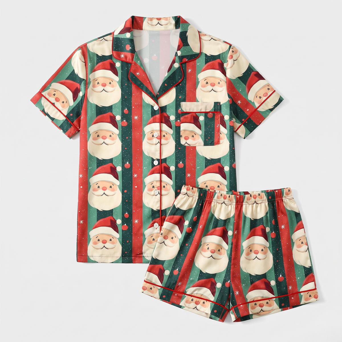 Candy Stripe Santas Women's Pajama Set - flat lay
